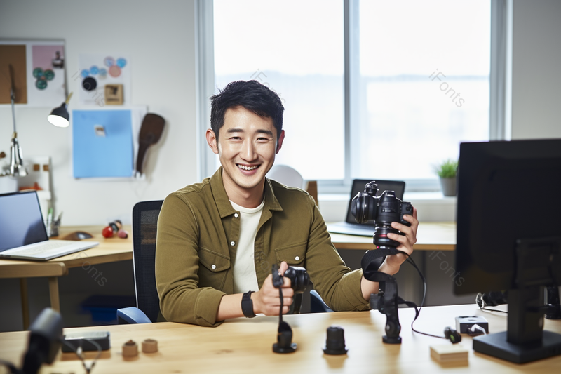 电商男主播在直播间推荐自己的产品摄影背景,高清,摄影图,摄影图片,图片大全,摄影图免费下载